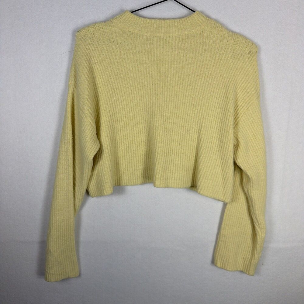 Bershka Sweater Pullover Women S Yellow Knit Crew Neck Long Sleeve Cropped